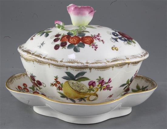 A Helena Wolfsohn, Dresden small tureen, cover and stand, late 19th century, total length 23.5cm